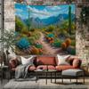 Cactus Desert Tapestry – Tranquil Mountain Landscape Wall Art with Succulents Cacti and Blue Sky for Boho Living Room or Nature Lover Gift
