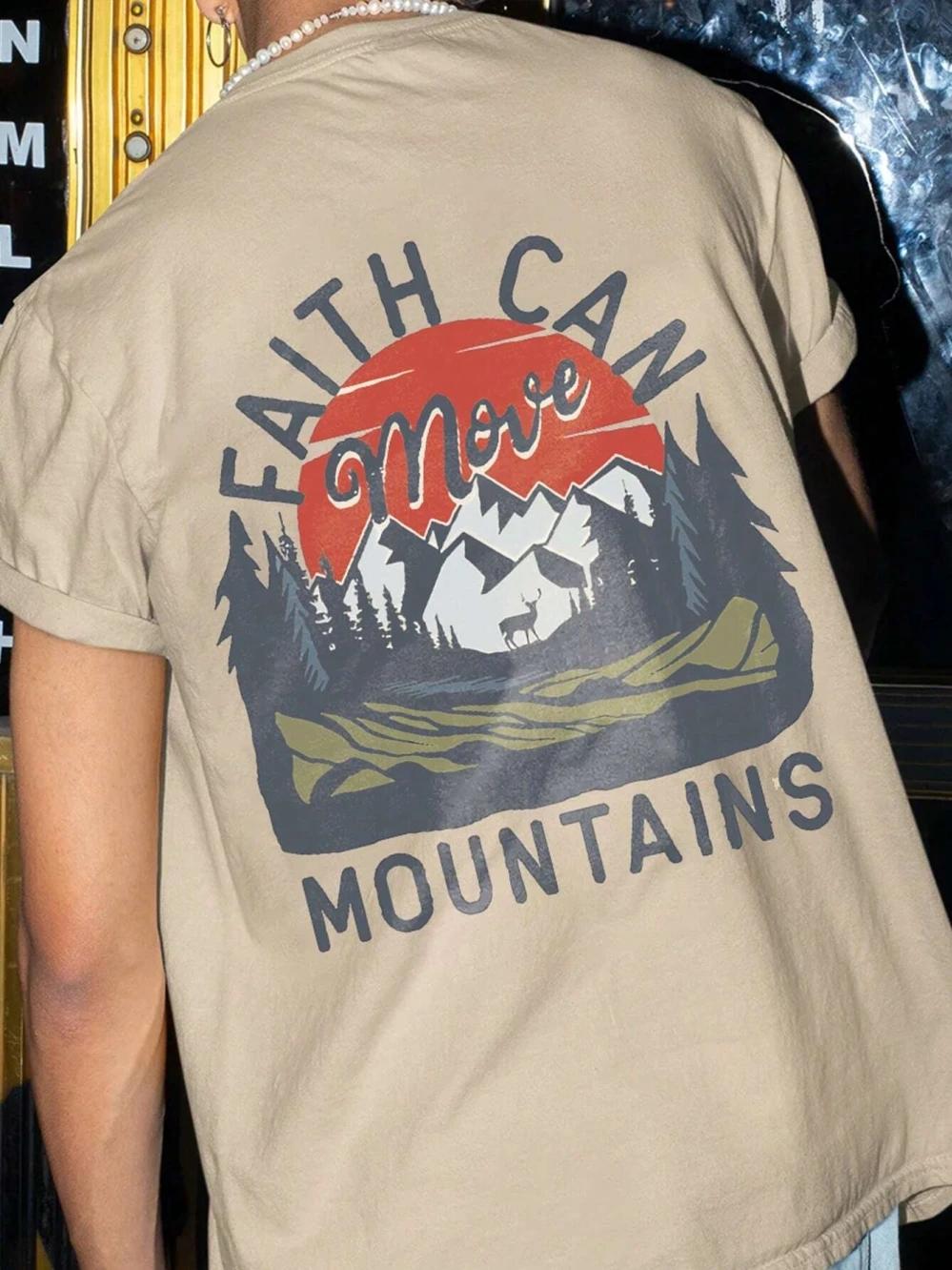 

Футболка мужская с надписью Faith Can Mountains Forward Direction Letter, повседневная футболка большого размера, хлопковая футболка высокого качества, летняя с коротким рукавом XXXXXL хаки