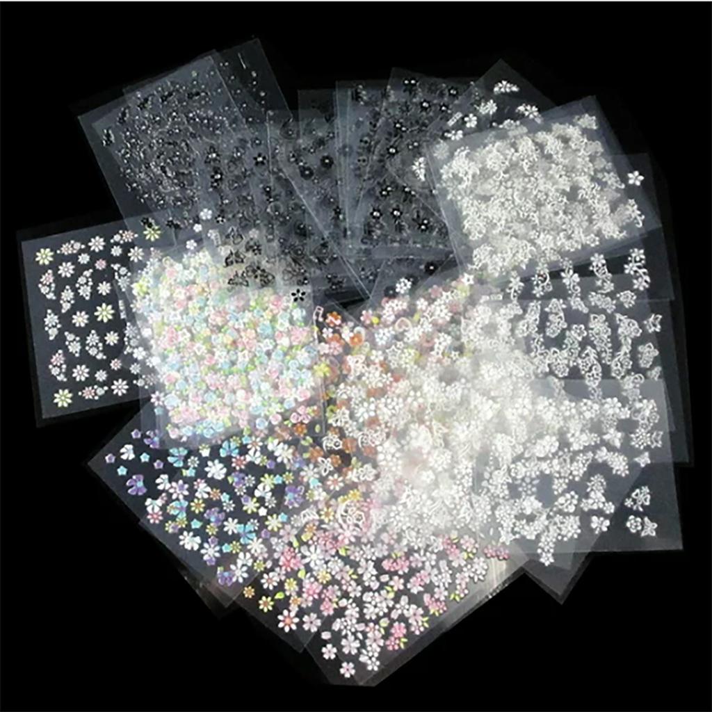 50 st. Blommor 3D-klistermärken Manikyr Guld/Silver Nageldekoration Tippar