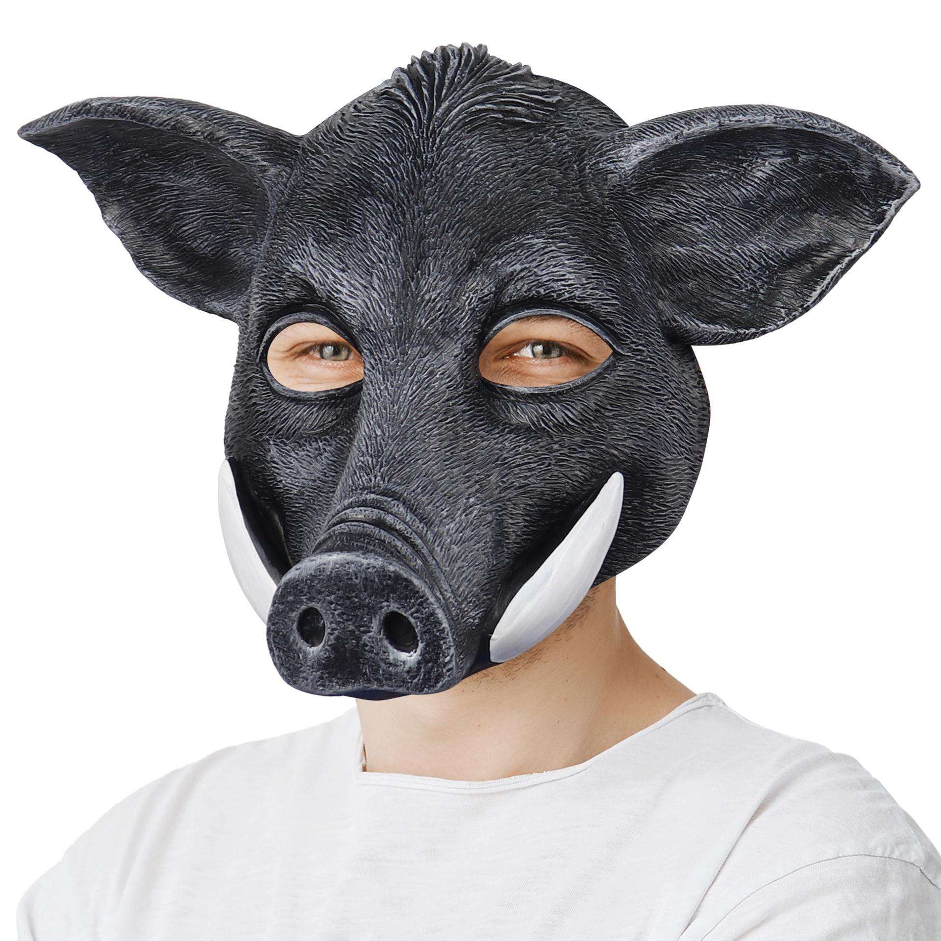 Halloween wild boar mask, half-face pig mask, party stage performance animal headgear, funny pig mask Wild Boar Mask