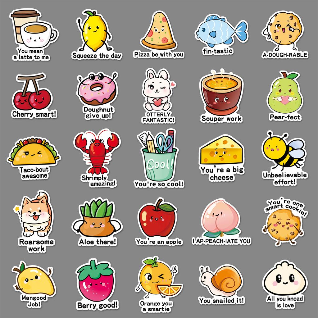50 English Homophone Puns Children's Reward Original Positive-Minded Inspirational Waterproof Decorative Gooka Stickers