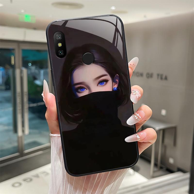 Beautiful Flower Cute Cartoon Cats Case For Xiaomi Mi A2 / Mi A2 Lite Tempered Glass Phone Case Protective Back Cover Hard Shell