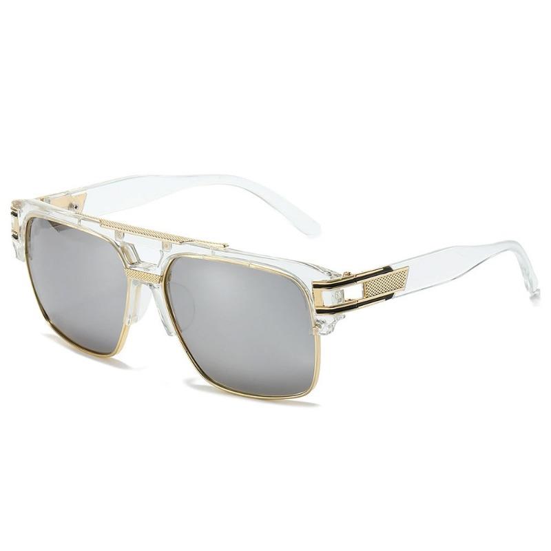 Non-polarized Square Sunglasses for Men Classic Oversized Sun Glasses Retro Semi Rimless Metal Frame Retro Eyeglasses Women