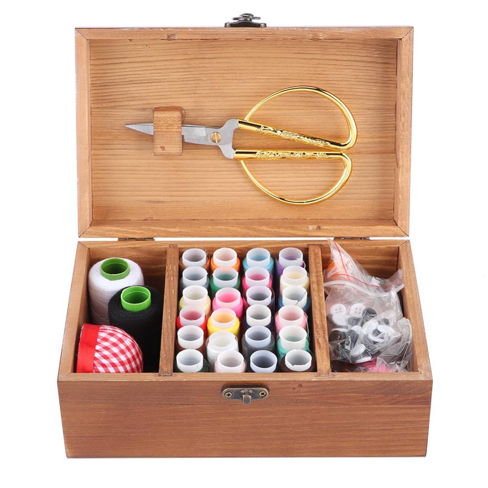 Wooden Material Sewing Box Multifunction Sewing Kit Box Sewing Set Needle Thread Box  Home Sewing