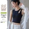 Dámská černá camisole tílko s vycpávkami na prsou - Letní krátký chic podprsenkový top