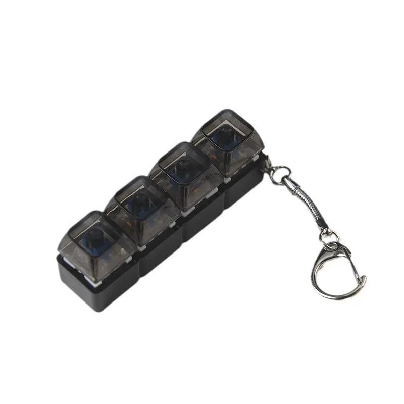 4 Keys Keyboard Fidget Toy Keychain Stress Relief Clicker Fidget Keyboard with LED, Squeeze Toy Crystal Transparent Bag Charm