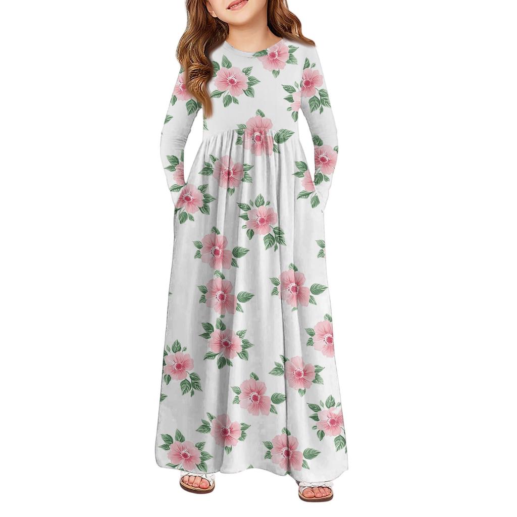 Mädchen Maxi Kleid - Langarm Taschenkleid