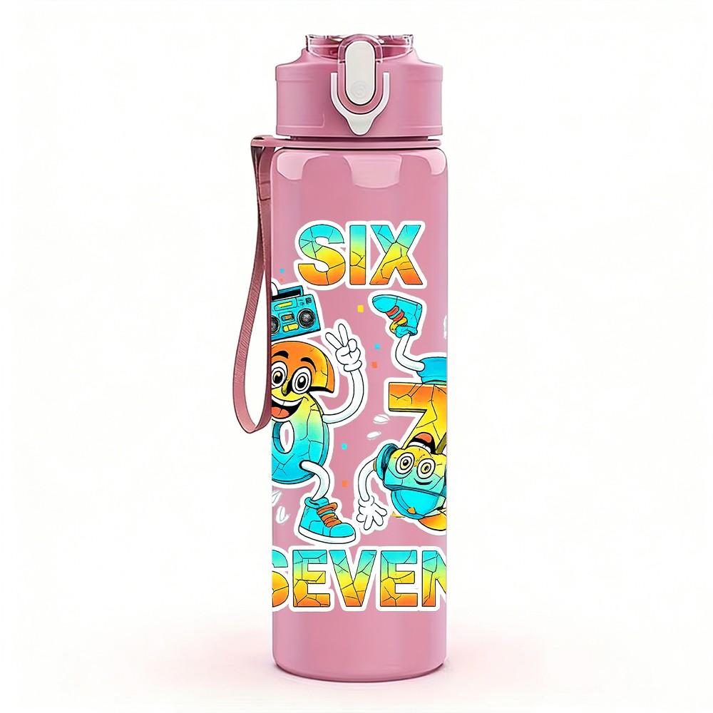 1PC Six Seven Birthday Colorful Badge Print 750ml Color Plastic Sports Water Bottle Leakproof Flip Straw Lid Suitable for Sports Office Home Use