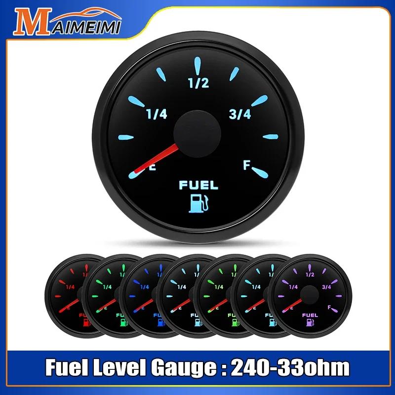 52MM 0-190 Ohm Fuel Level Gauge with 7 Color Light 240-33Ohm Oil Tank Level Meter Indicator Fuel Gauge for Car Marine RV 12V 24V