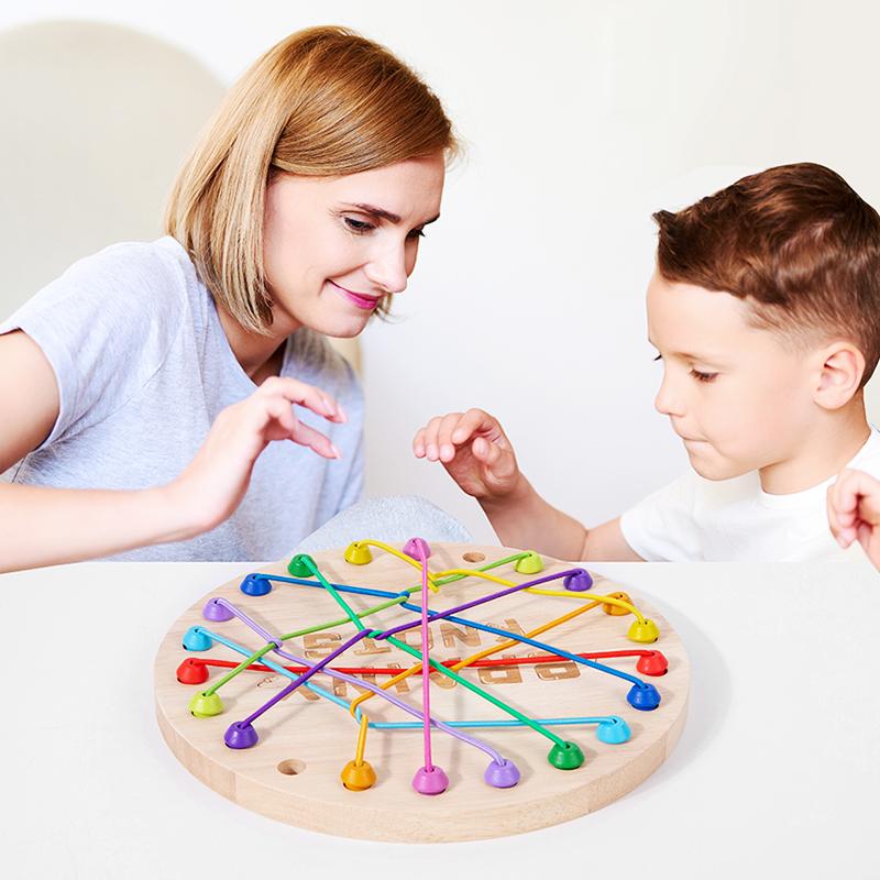 Montessori Kinder Puzzlespiel Seil Entfesselungs-Herausforderung Holzbrett Souptoys Entschlüsselung Logiktraining Puzzlespiel Seile Sortieren