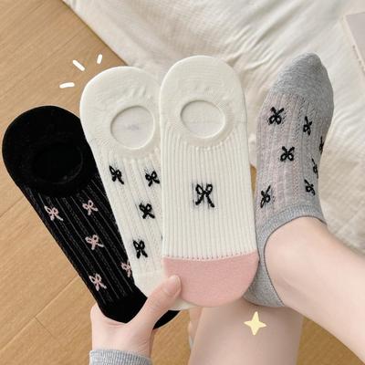 Women's Summer Thin Lovely Bow Mesh Cotton Shallow Mouth Invisible Socks