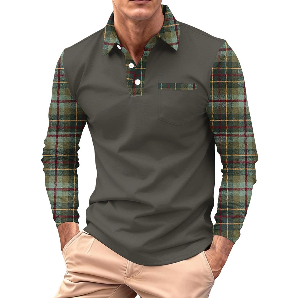 Men's Long,sleeved Collared Button,down Pocket Casual Top