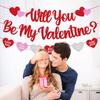 Will You Be My Valentine Banner Valentine Glitter Heart Garland Happy Valentine’s Day Party Decoration Glitter Red and Pink Be My Valentine