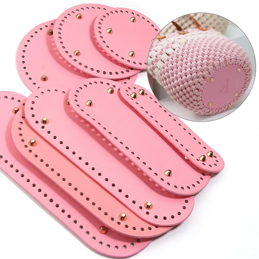Pink Oval Round Bottom Long PU leather Bag Base With Holes For DIY Handmade Knitted Crochet Bags Universal Bottom Accessories