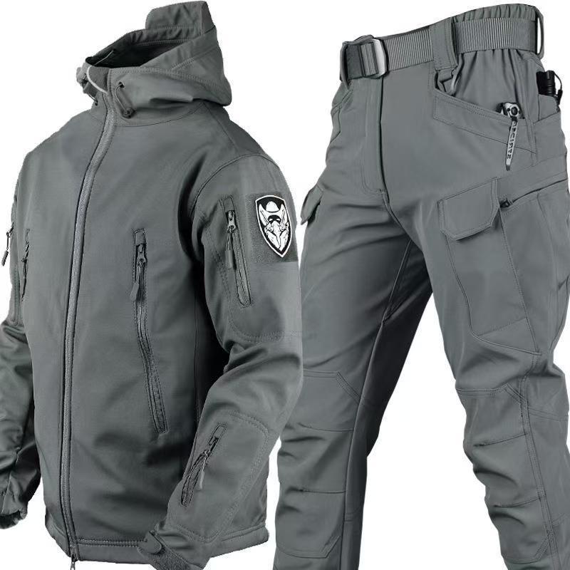 Men's Military Tactical Windbreaker Set: Waterproof, Warm, Outdoor Softshell Jacket with Plus Velvet for Mountaineering.