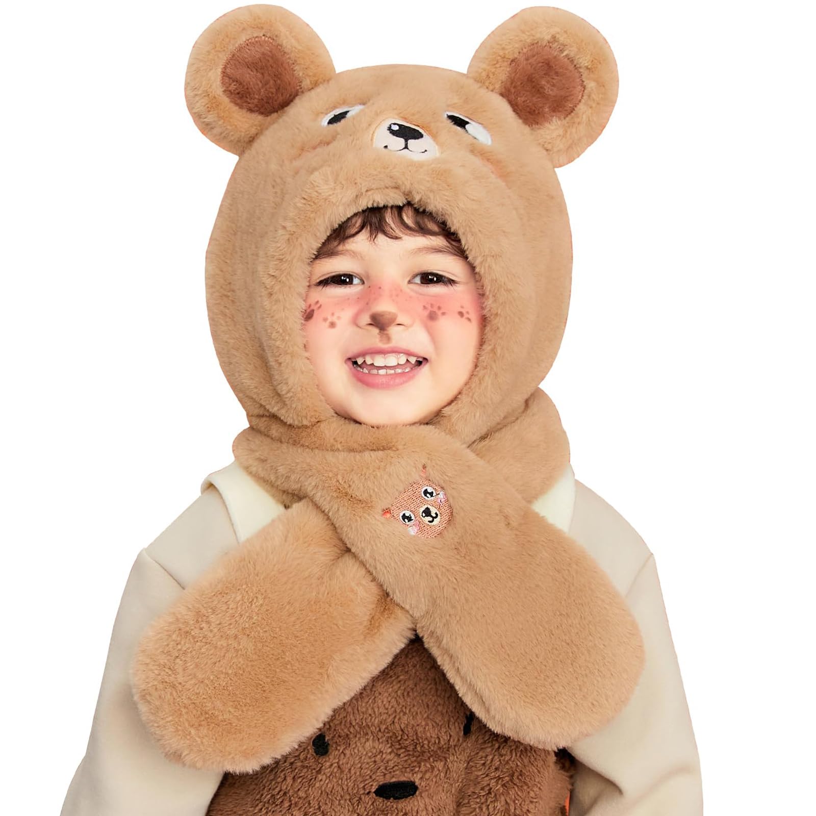 

Winter Knitted Hat with Ear Warm Hat with Muffler for Babies and Fluffy Rabbit Solid Suitable for Ages 3 Months to 18 Years Brown [YXTC] Children s