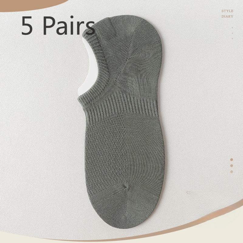 5 Pairs of Boneless Boat Socks Men's Summer Thin Mesh Breathable Socks Invisible Not Off The Heel Anti-odour Shallow Mouth Short Socks