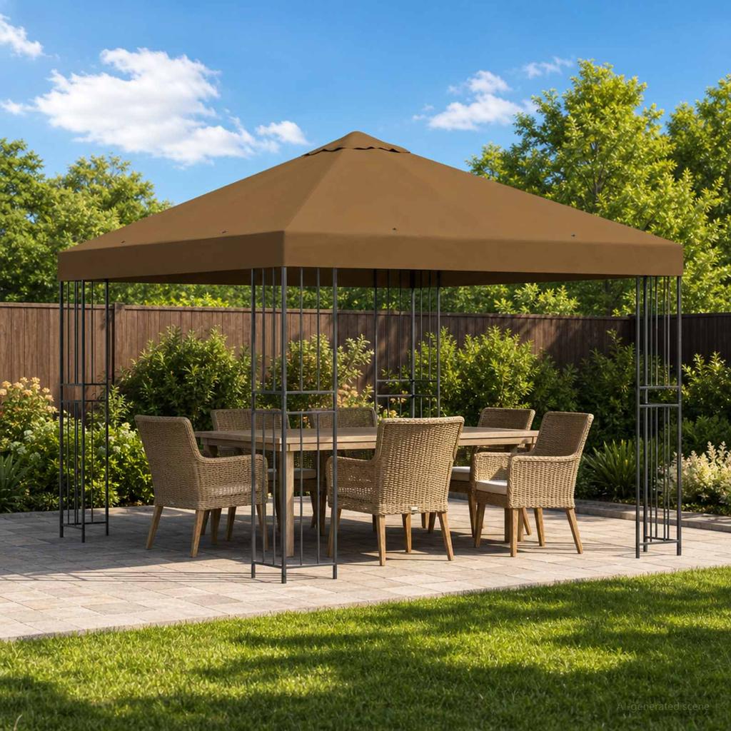 Garden Gazebo 3 X 3 M Taupe Polyester and Steel 190 Gsm