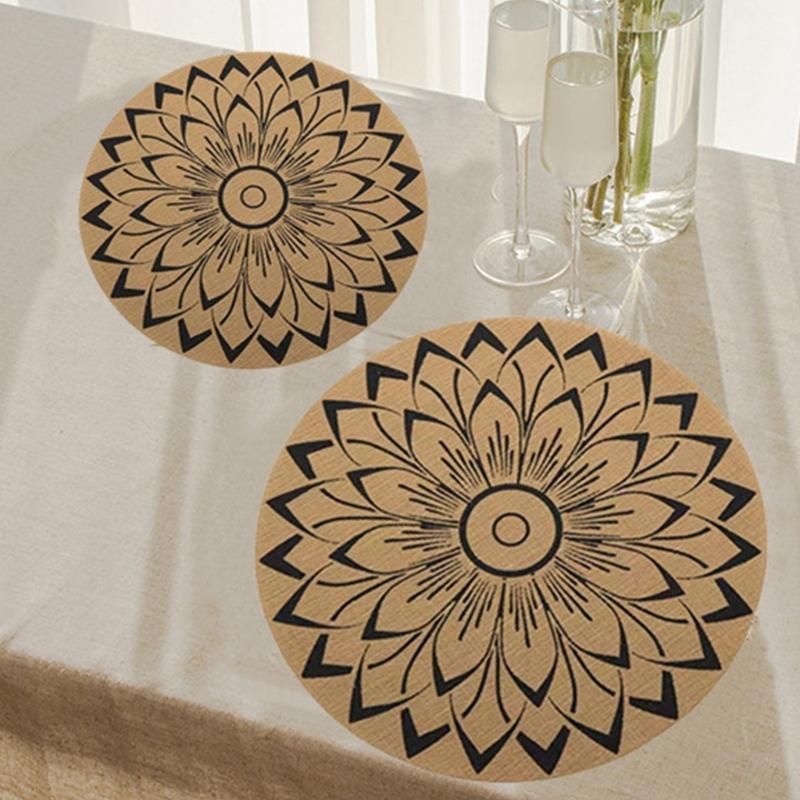 Non-Slip Round Placemats Decorative Dinner Table Mat Dual-Sided Waterproof Insulated Placemat Printed Western Food Mat