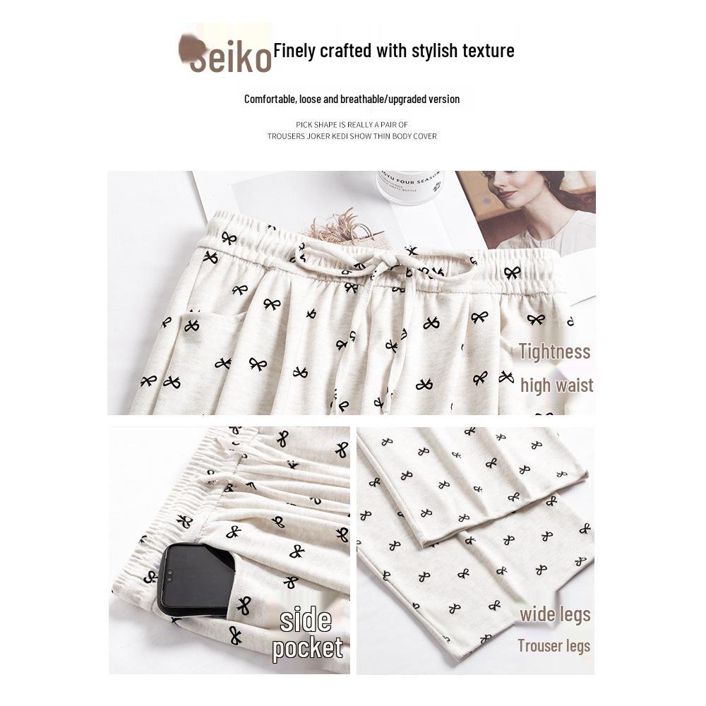 2025 Women's Bowknot Sticky Rice Wide-Leg Pants, Casual Drapey Fit for Spring & Autumn