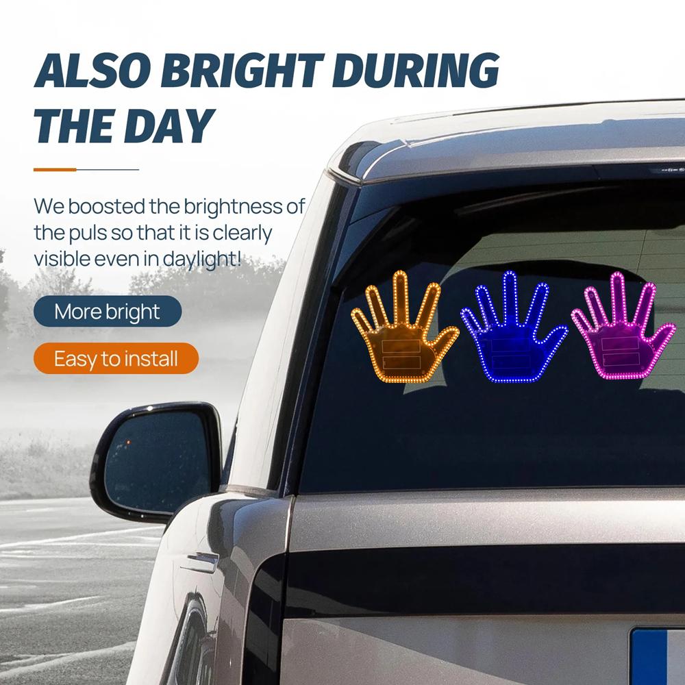 Gesture LED Wireless Adhesive LED Light Car Inside Window Sign Road Rage Middle Finger Up Funny Palm LED Hand Light
