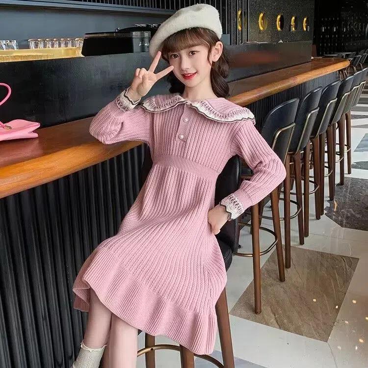 Girls' Long Sleeve Knitted Princess Sweater Dress - Autumn College Style
