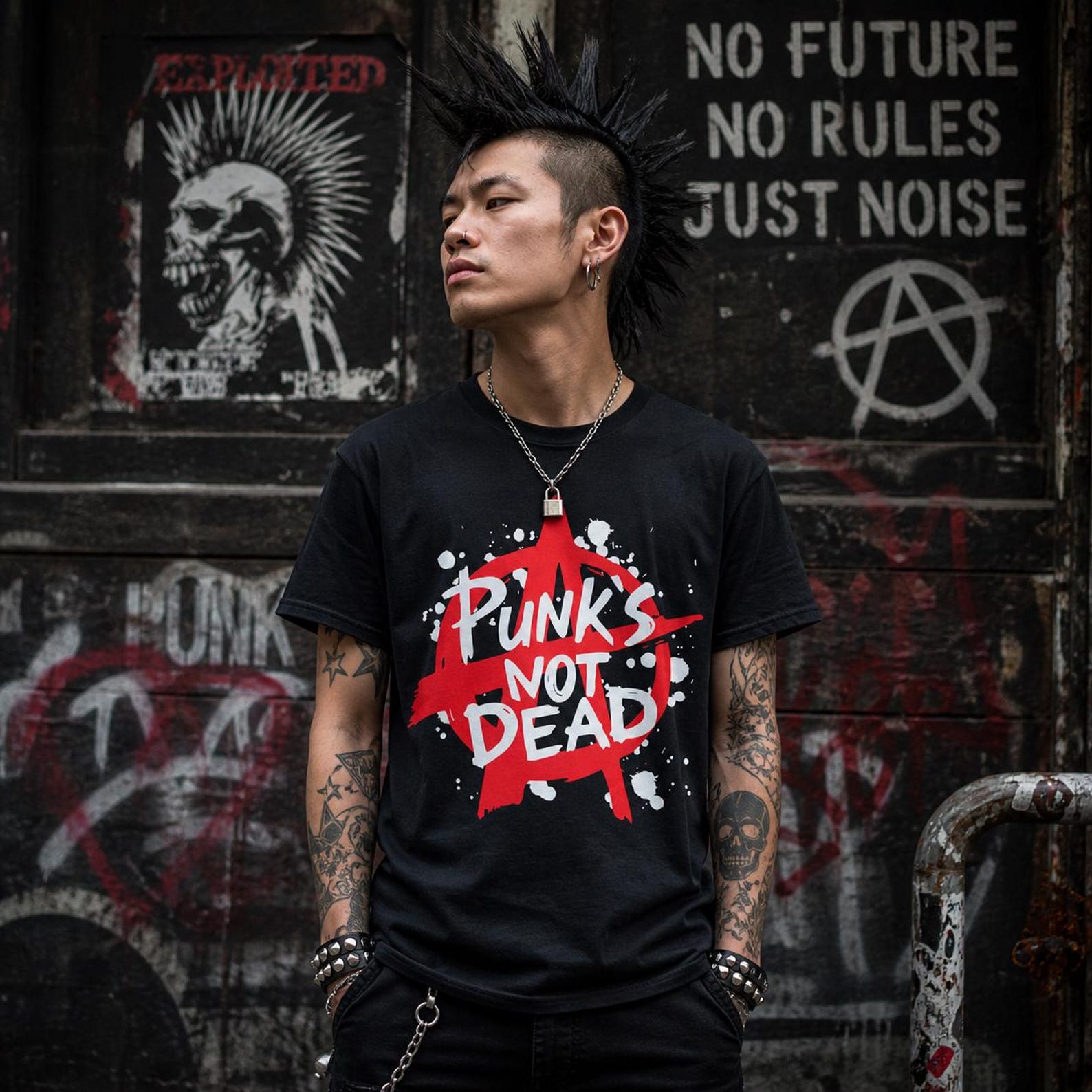 Punk Rock “Punks Not Dead” black T-Shirt - Size USA M