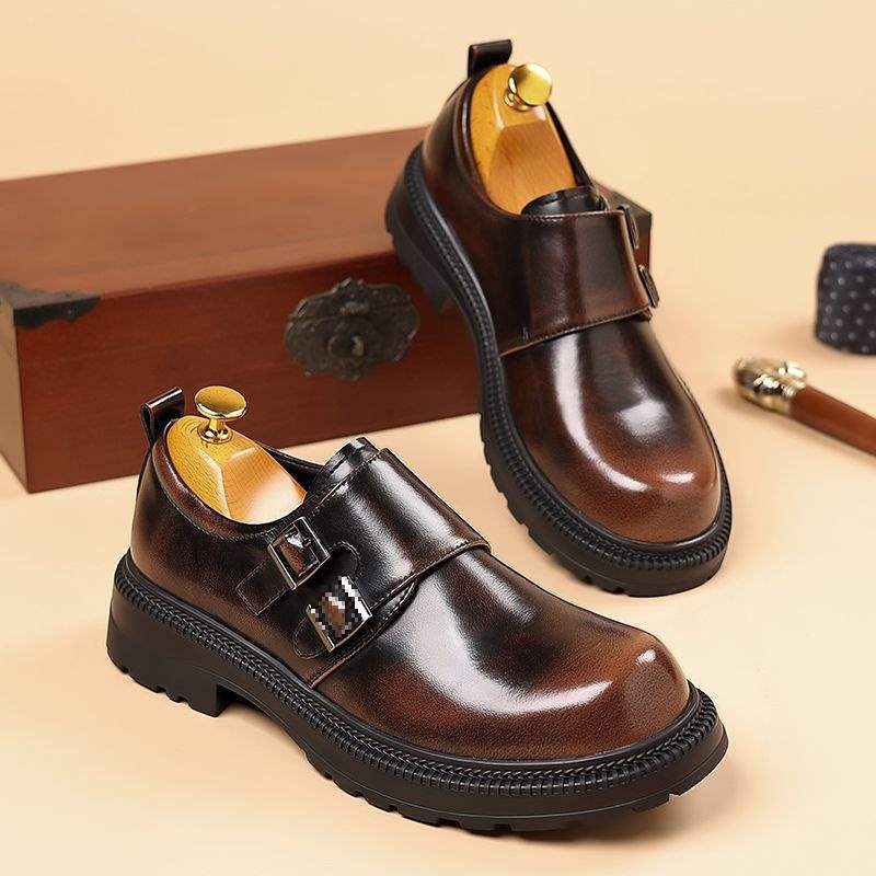 Men's business dress one-pedal office leather shoes breathable thick soles heightening big head leather shoes tooling Munch shoes men