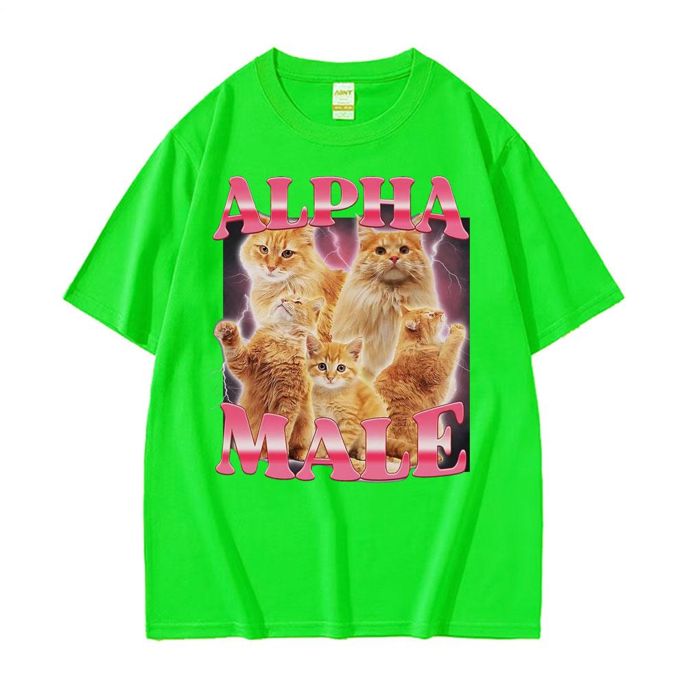 Alpha Male Cat Kitten Funny Meme T Shirt Men Women's Clothing Fashion Cute T-shirt Male Cotton Casual Short Sleeve T Shirt Tops
