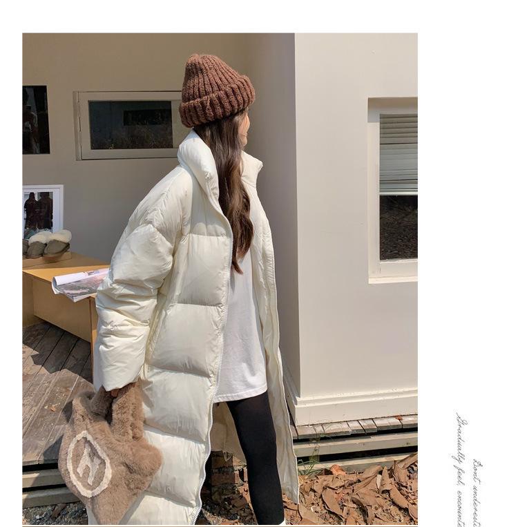 Women's Thick Padded Over-the-Knee Cotton Coat with Stand-Up Collar, Loose Fit, Plus Size, Long-Length Warm Outerwear.