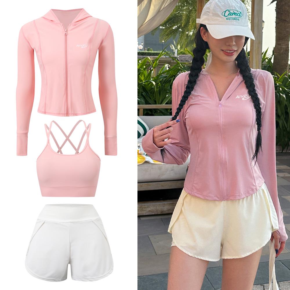 

Women s Three-Piece Split Diving Swimsuit with Long Sleeve Sun Protection, Tummy Control, and Conservative Swim Trunks. 2XL