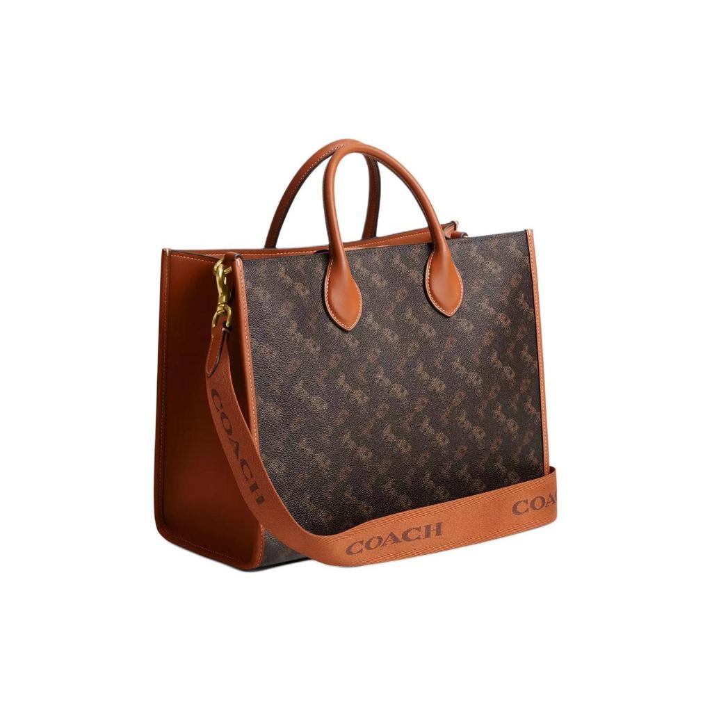 Coach Ace 35 Carriage Print Tote Bag Women tote bags Brass Polished-Amber Truffle CS252-B4TXN