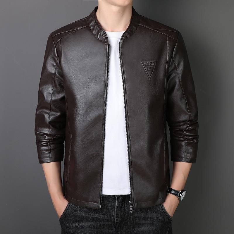 Men's Jacket Leather Jacket Slim Fit Casual Youth Inverted Triangle Men's Leather Jacket Casual Fashion Fleece Jacket