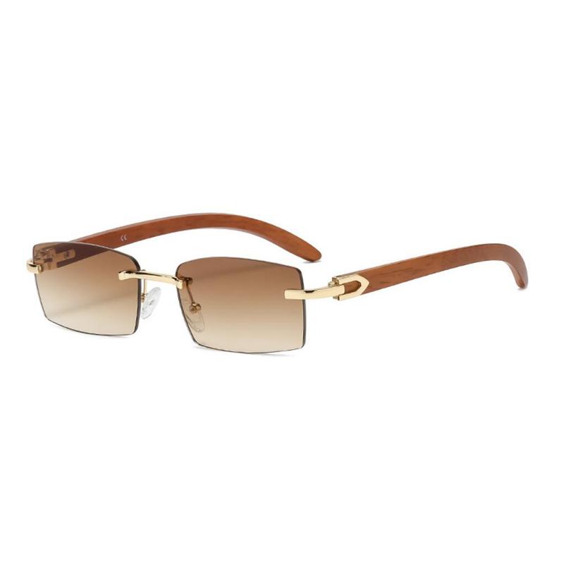 New Fashion Luxury Sunglasses Transparent Rimless Sunglasses Ocean Style Diamond Cut  Wood Grain Legs Women Sunglasses