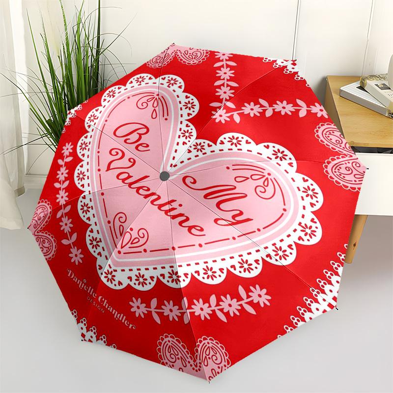 1pc Valentine's Day Card Design Umbrella with Plastic Handle,Suitable for All Seasons Home Travel Outdoor Umbrellaptys31074
