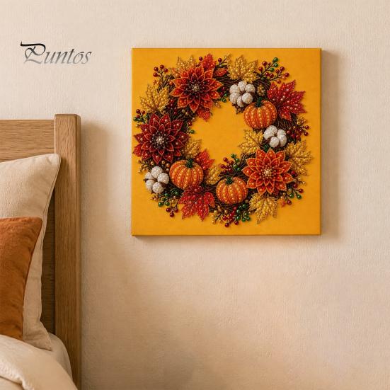 Funkelnde Herbstornamente Kürbis Kunst-Kit mit Kunstperlen, Herbstkranz Malerei Ernte Handgemachtes Bastelgeschenk 3D Perlen-Kit für Erwachsene Anfänger, Zuhause