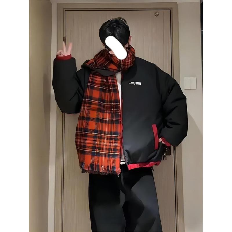 American Double-sided Short Down Jacket for Men, Winter Christmas Wear, Couple Jacket, Stand-up Collar Bread Jacket