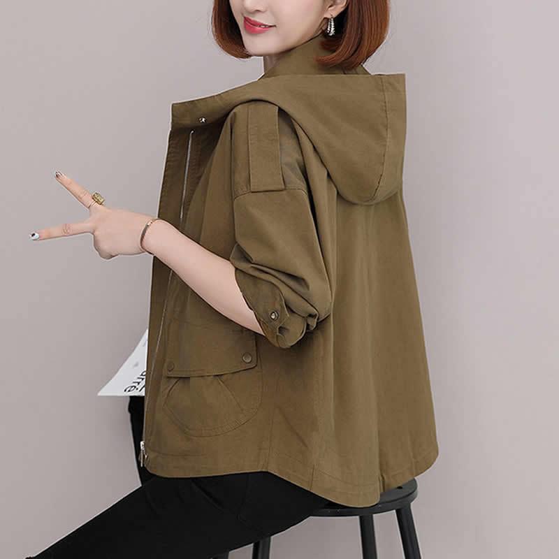 Krátký větruodolný kabát v korejském stylu pro ležérní ženy plus size