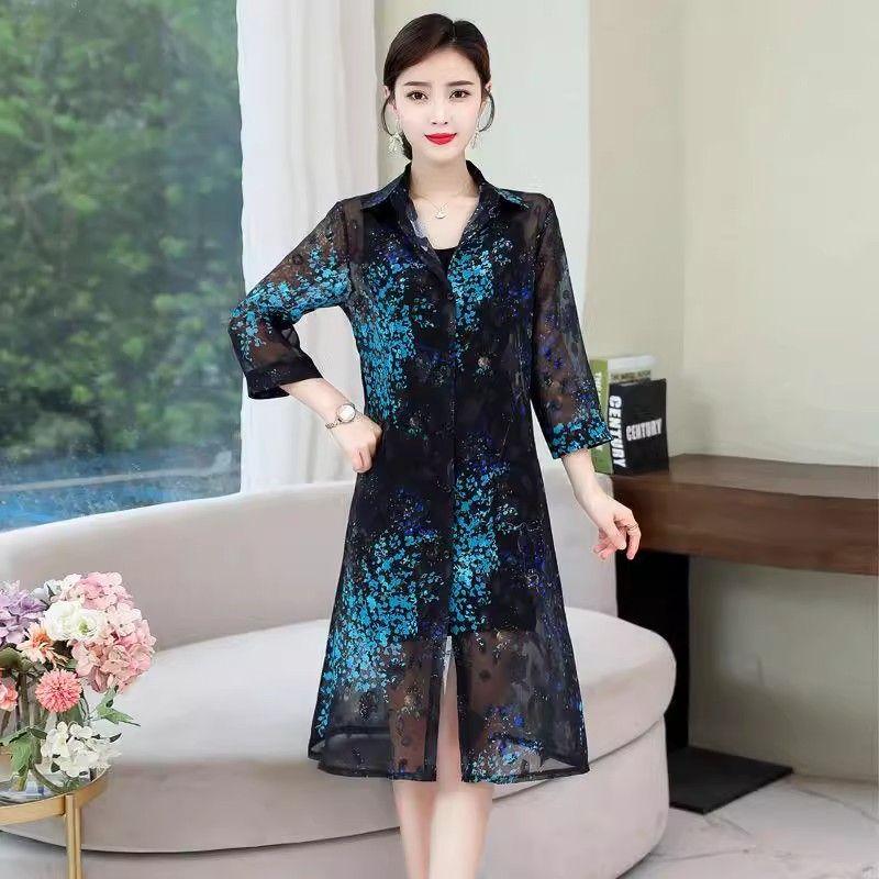 Floral Sun Protection Clothes for Women Medium To Long, Summer Thin Tops, Versatile Jackets Cardigans Large Sizes