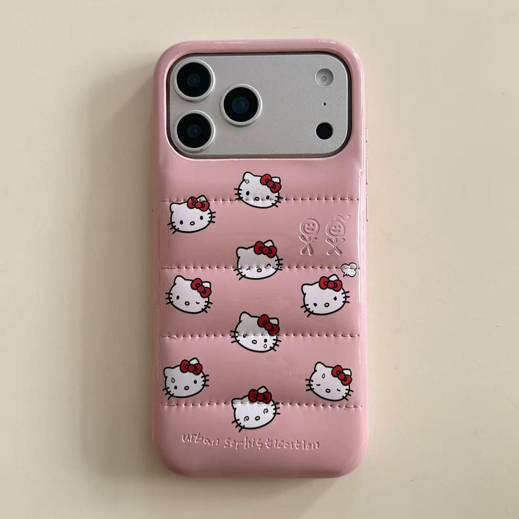 Cartoon Cat Down Jacket iPhone 17/16/15/14/13 Pro Max Case, Anti-Fall Design.