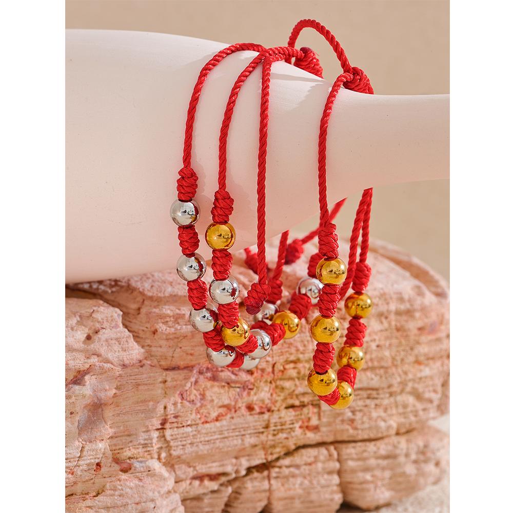 Eetit Unisex 7 Knots Lucky Handmade Woven Jewelry Gift Fashion Stainless Steel Beads Red Rope Braided Fate Wish Bracelet Bangle