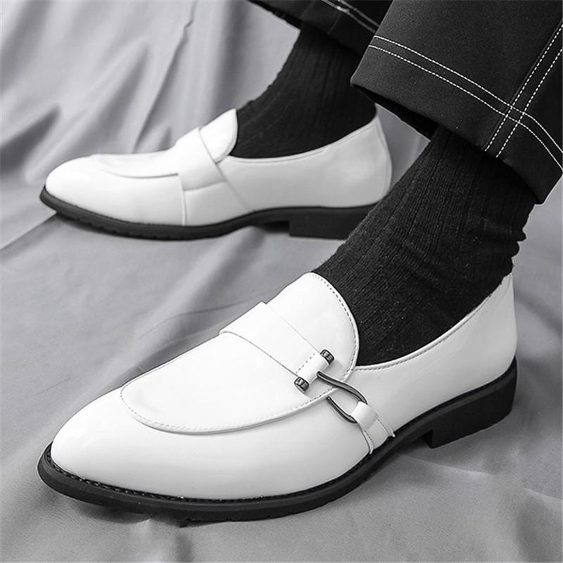 Fashion New Men's White Patent Leather Casual Shoes Luxury Designer Male Formal Wedding Dress Monk Strap Loafers Homecoming Footwear