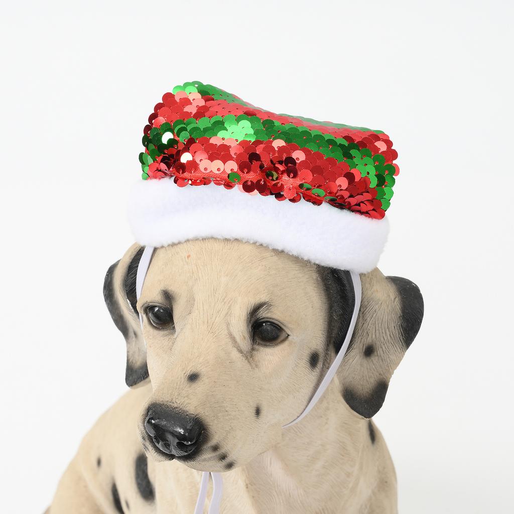 Pet Santa Hat Christmas Costume Headwear for Cat Dogs Pet Festival Party Props Sequins Santa Cap Headband Pet Accessory