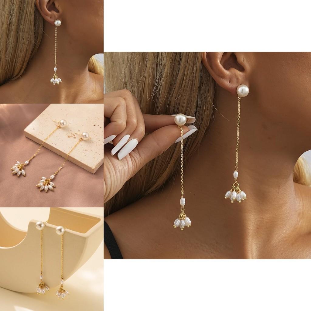 Elegante Geometrische Perlenohrringe Klassisches Design Lange Quasten Hängeohrringe für Frauen