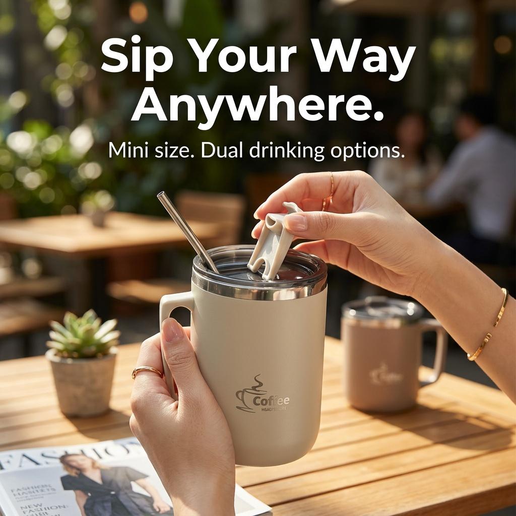 Mini Insulated Coffee Tumbler with Handle Sealed Leakproof 304 Stainless Steel Thermal Travel Mug Portable Dual Drink Water Cup