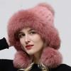 Real Mink Fur Hats Knitted Ear Cap Genuine Warm Snow Fluffy Female Fox Fur Hat Outdoor Luxury Woman Hat