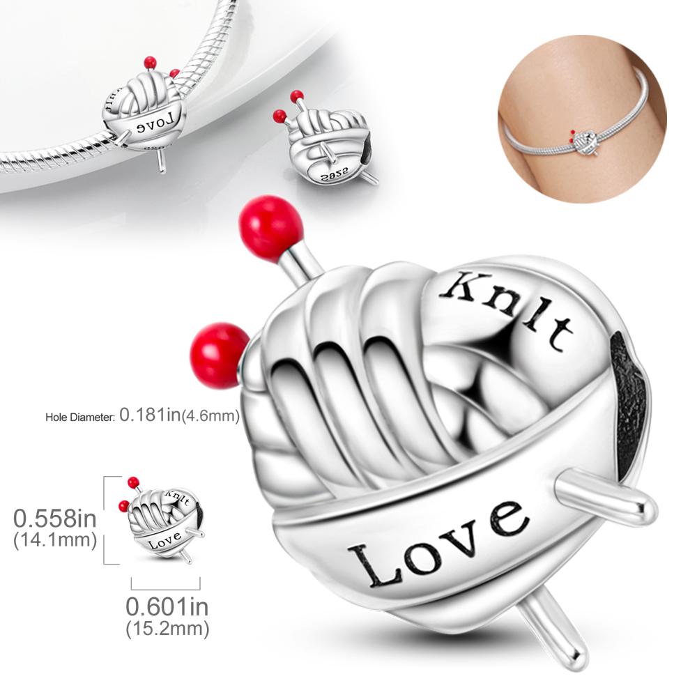 Charms Copper Woven Wool Ball Heart-Shaped Beads Fit Charms Plata Original Bracelet Beads Women Jewellery Making Diy