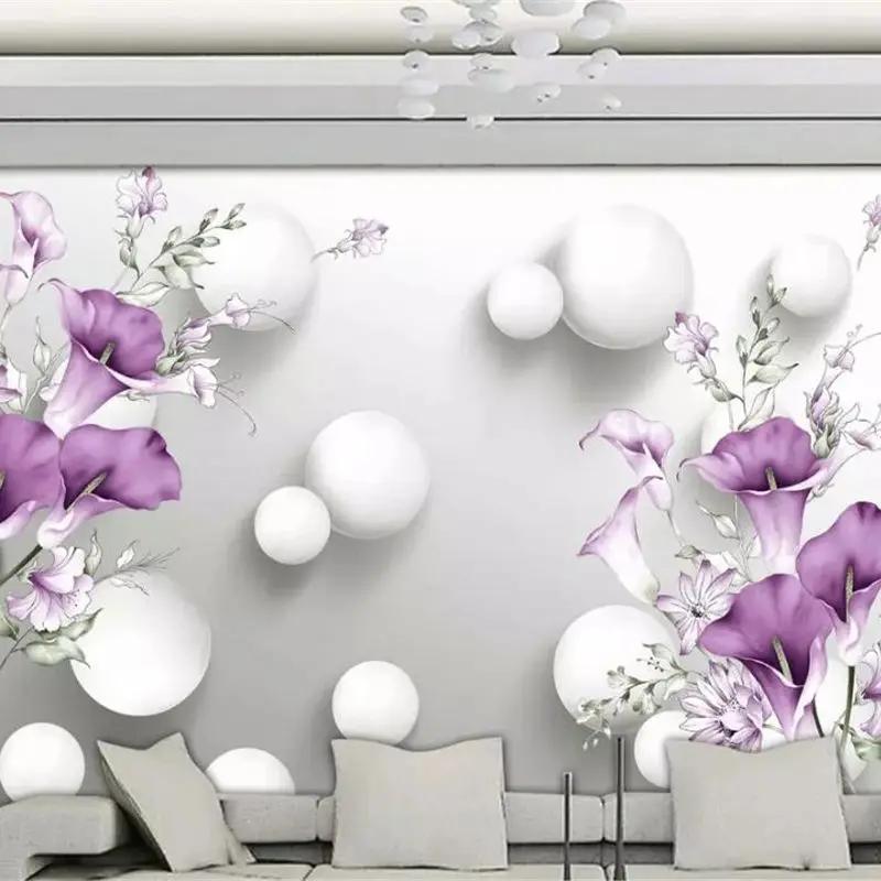 Wallpaper Hand-Painted Purple Calla Lily 3d Murals Beautiful Fresh Background Wall Papers Home Decor Wallpaper