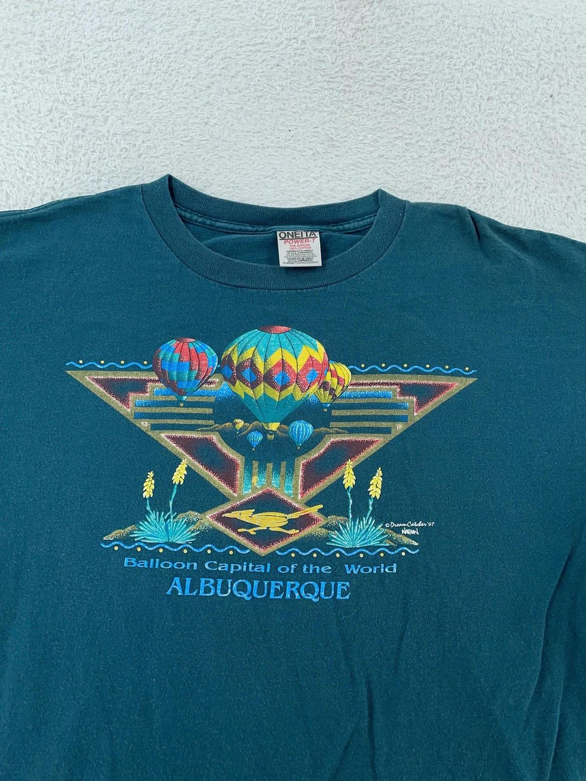 Vintage Albuquerque New Mexico Shirt Mens Large/XL Teal Hot Air Balloon 90s S