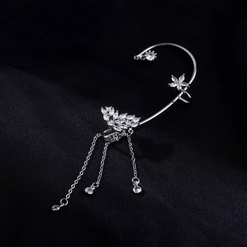 Butterfly Flower Tassel Rhinestone Wing Ear Cuff - No Piercing Clip On
